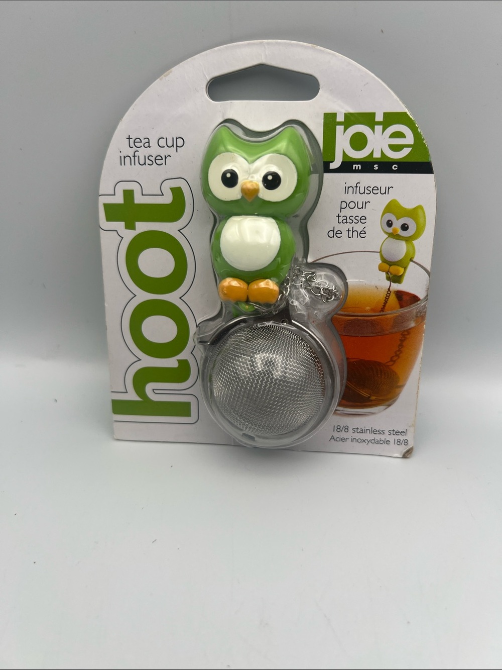 Joie Green & White Owl Tea Cup Infuser with Orange Beak